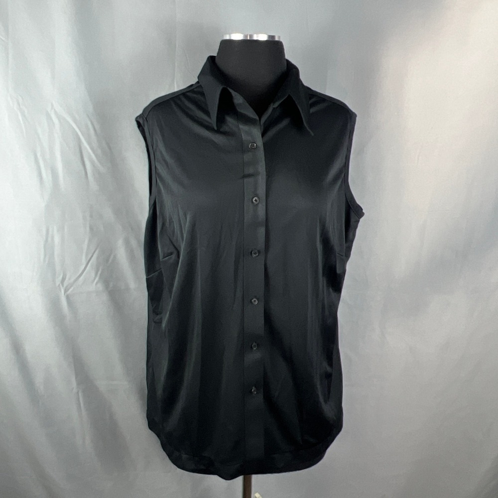 Vintage Sears Perma Prest Shirt Womens 42 Black Lightweight Button Up Casual